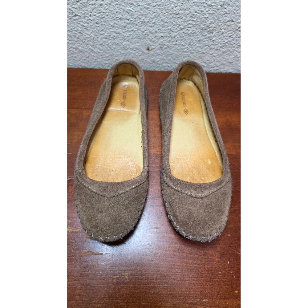 Quoddy Ballet Flats Womens 7 Brown Suede Moccasin Whipstitch Slip On Shoes